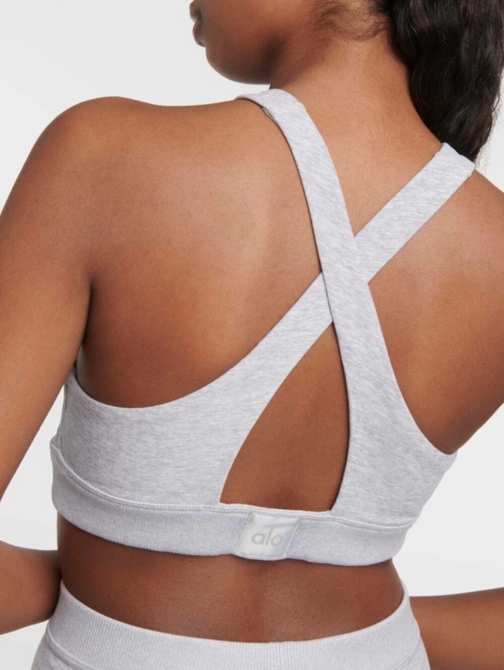 ALO Yoga Alosoft Iconic 90s Sports Bra Light Gray Cross-Back High Neck Small S